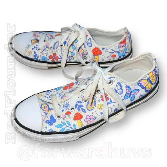 Converse Multi-Color Butterflies & Gnome's Sneakers - Junior Size 3 - Picture 6 of 12